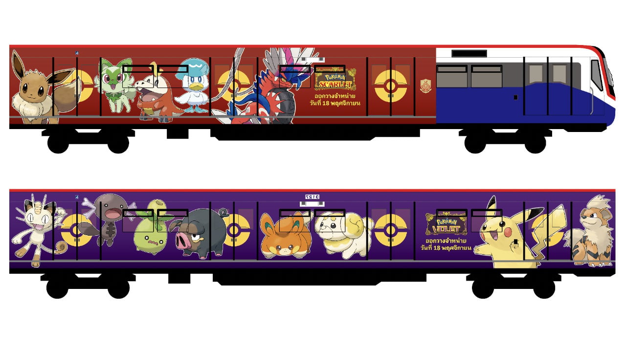 ขบวนรถไฟฟ้าแต่งลาย Pokemon Scarlet and Pokemon Violet  เริ่มให้บริการบนรถไฟฟ้าบีทีเอส (BTS) แล้วตั้งแต่วันที่ 1 พ.ย.นี้