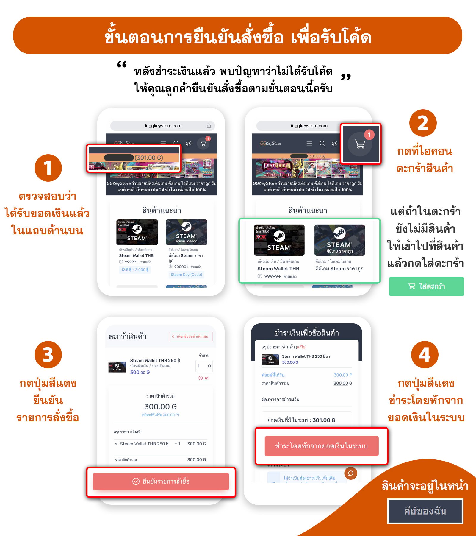 ขั้นตอนการยืนยันสั่งซื้อ เพื่อรับโค๊ด