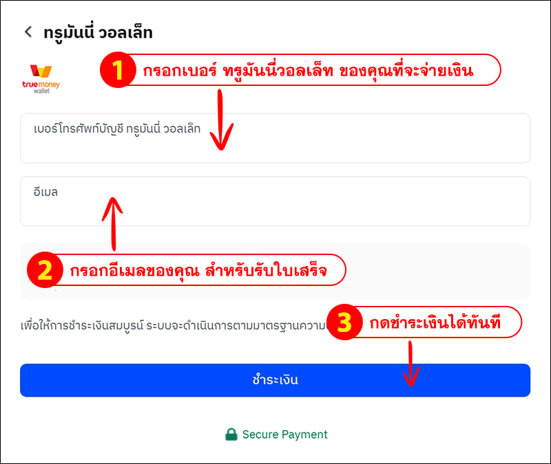 การเติมเงินด้วย TrueMoney Wallet (เพย์โซลูชั่น)