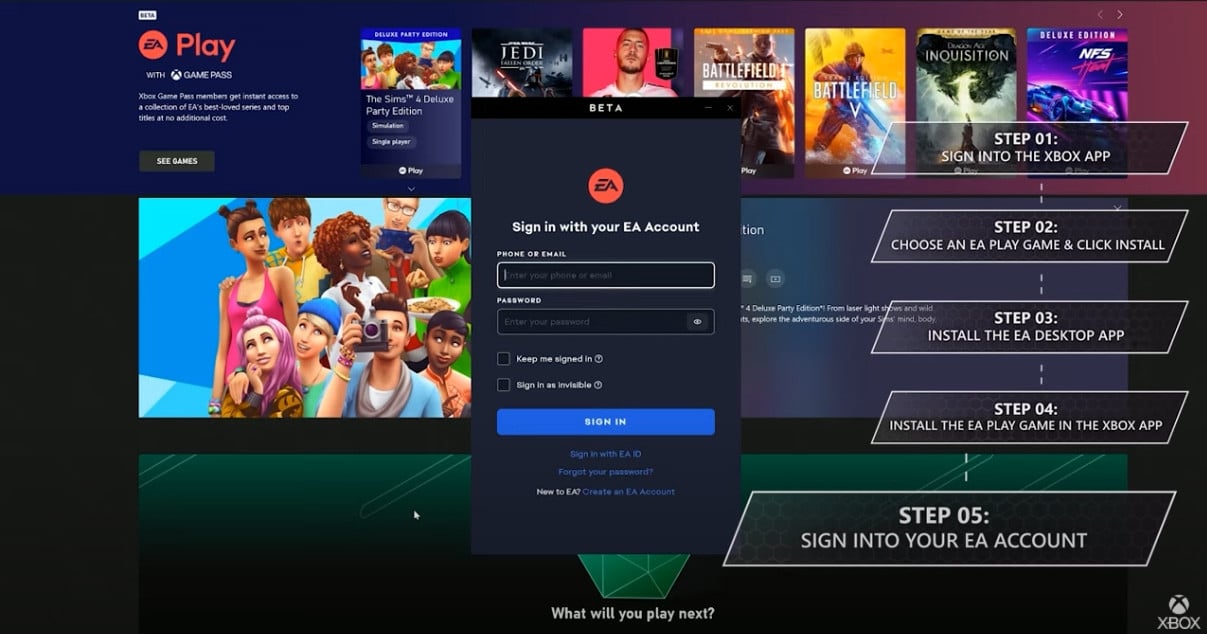 การดาวน์โหลดเกม EA Play บน Xbox Game Pass