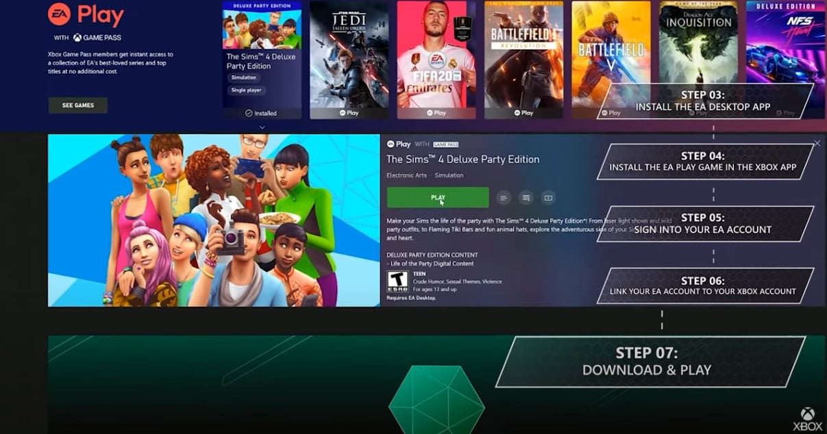 การดาวน์โหลดเกม EA Play บน Xbox Game Pass