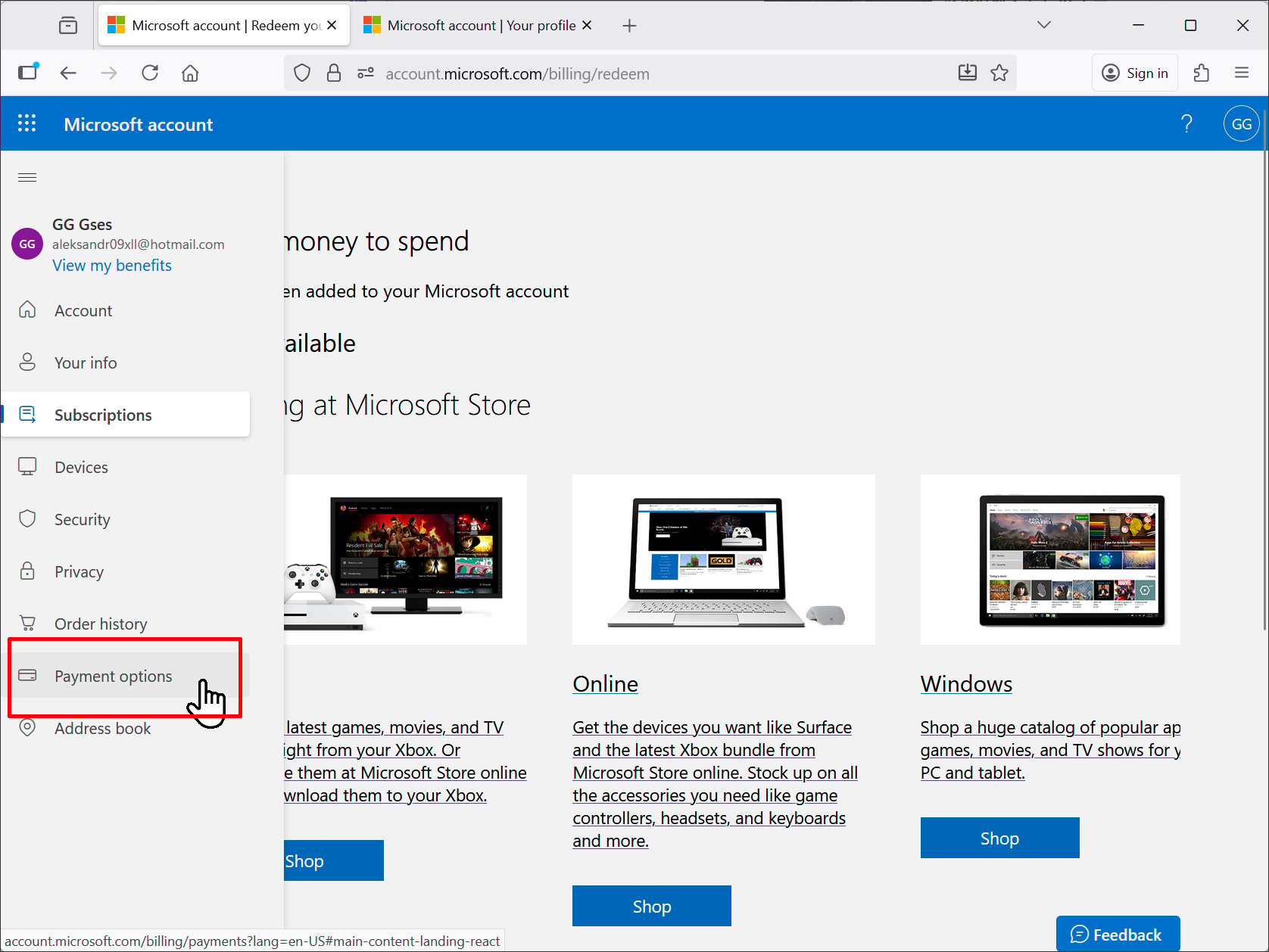 วิธีเช็คเงิน (Microsoft account balance – TRY)