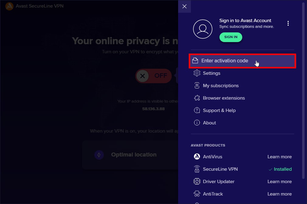 การใช้งานคีย์ Avast SecureLine VPN