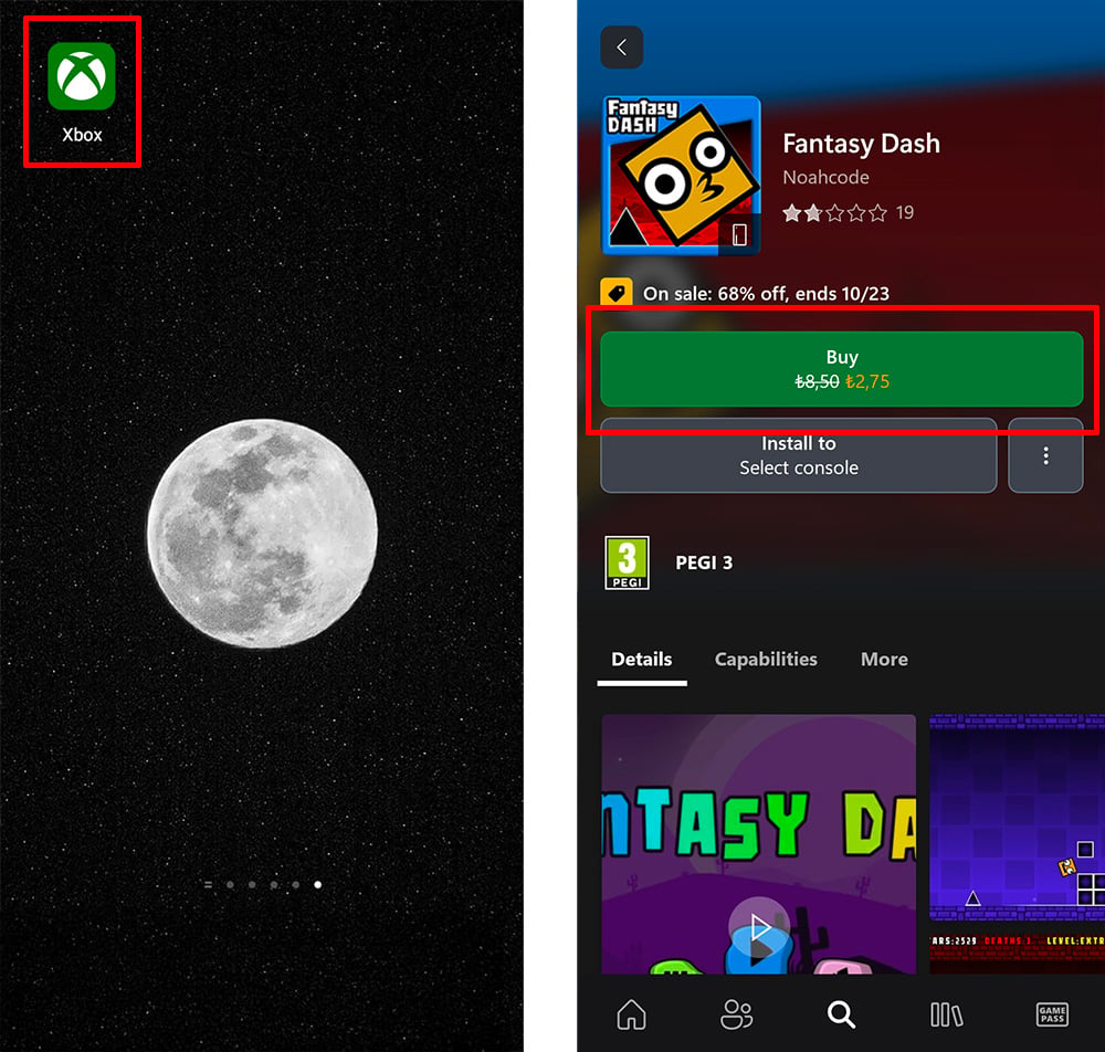 วิธีซื้อเกม Xbox โซน TR บนแอป Xbox มือถือ