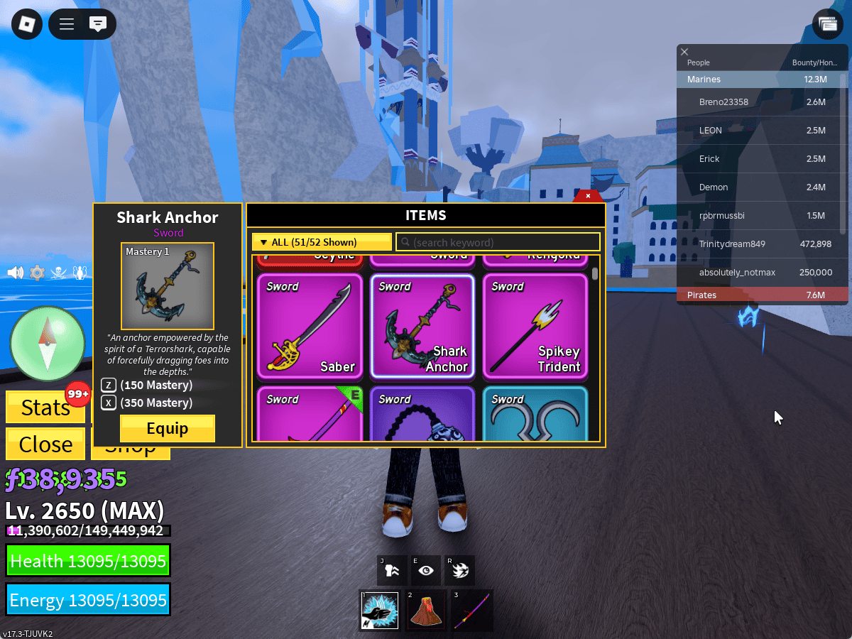 ไอดี Roblox Blox Fruits - ไอดีไก่ตัน MAX Level - Sharkman Karate - Shark Anchor #3