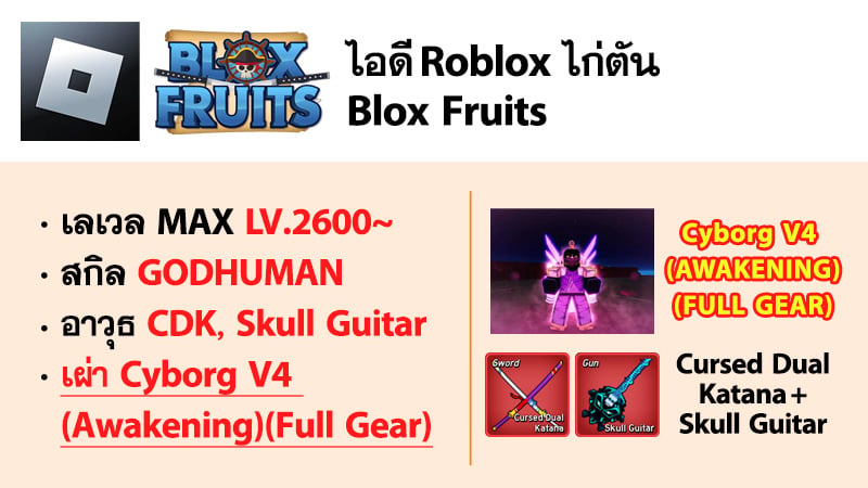 ไอดี Roblox Blox Fruits - ไอดีไก่ตัน MAX Level - Cybong V4 (Awakening)(FULL GEAR) #1