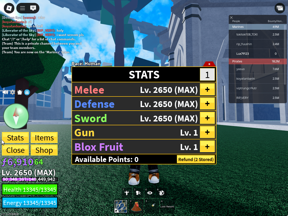 ไอดี Roblox Blox Fruits - ไอดีไก่ตัน MAX Level - GODHUMAN #3