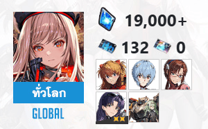 ไอดี Nikke (Global) - เพชร 19000~, ตั๋ว 132+0, อาสึกะ, เรย์, มาริ + 3 SSR