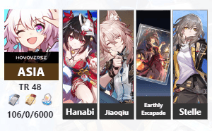 ไอดี Honkai: Star Rail TR48 - Hanabi + Jiaoqiu + Earthly Escapade เพชร 6000 (ตัวหลักหญิง)