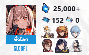 ไอดี Nikke (Global) - เพชร 25000~, ตั๋ว 152+0, ลิเตอร์, อาสึกะ, เรย์ + 9 SSR